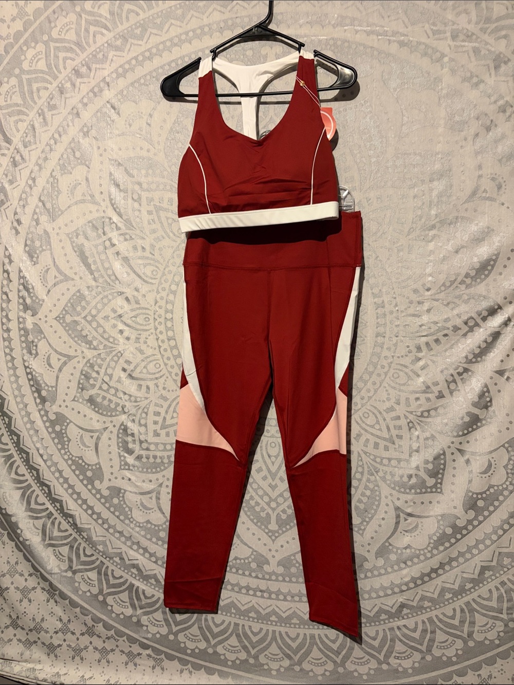 NWT As Rose Rich 2-Piece Activewear Set - Rust Red, Blush Pink & White size L